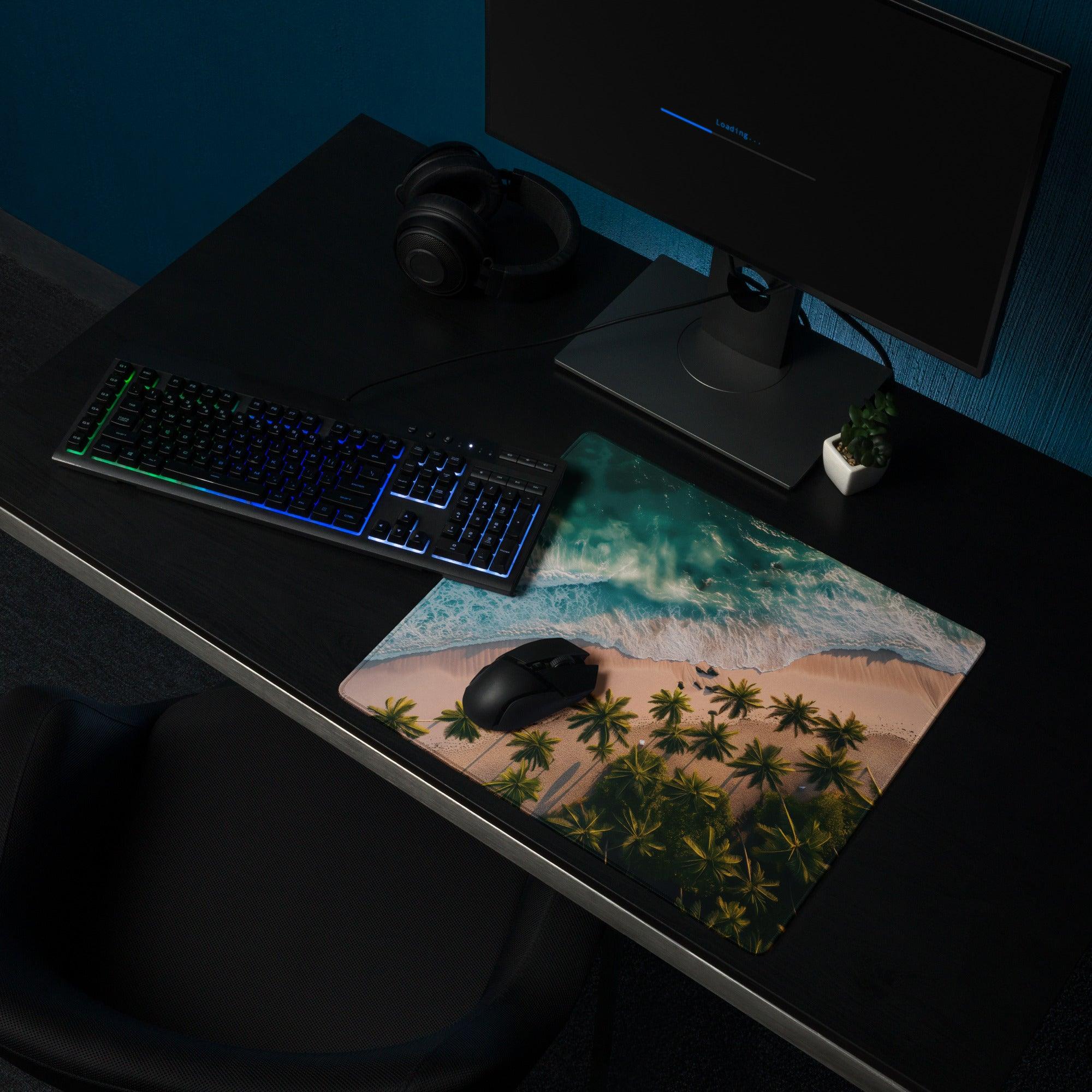 Vibrant tropical beach gaming mouse pad with non-slip base