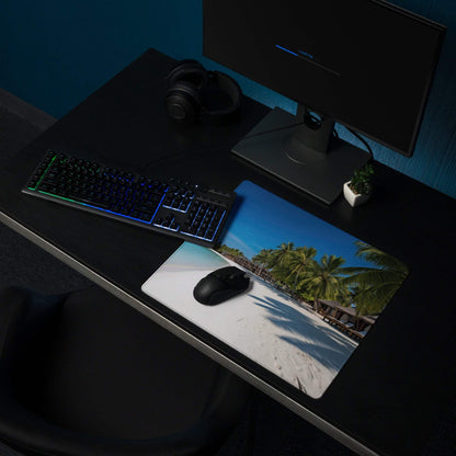 Vibrant beach paradise large gaming mouse pad with palm trees and sand