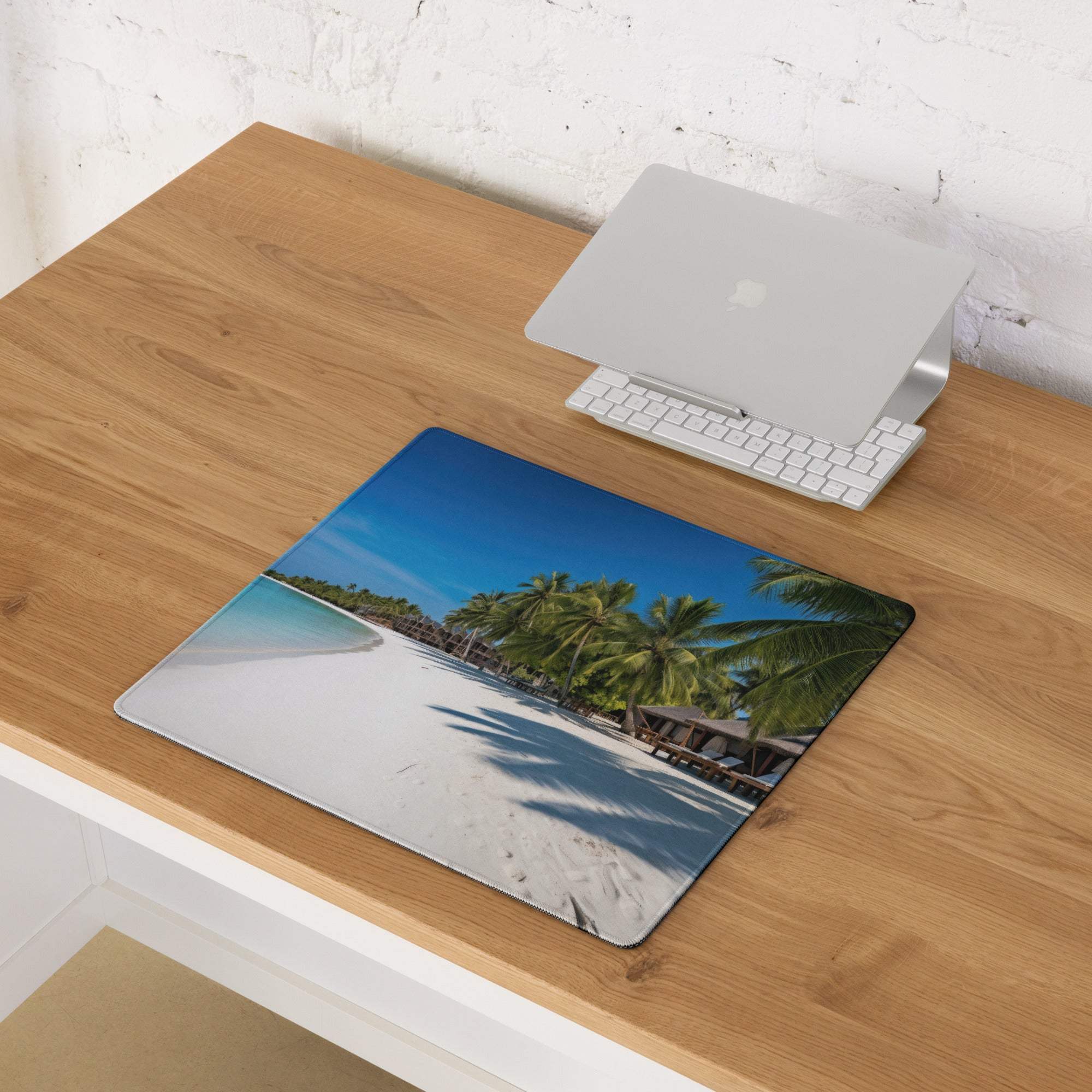 Vibrant beach paradise large gaming mouse pad with blue sky, sand and palms