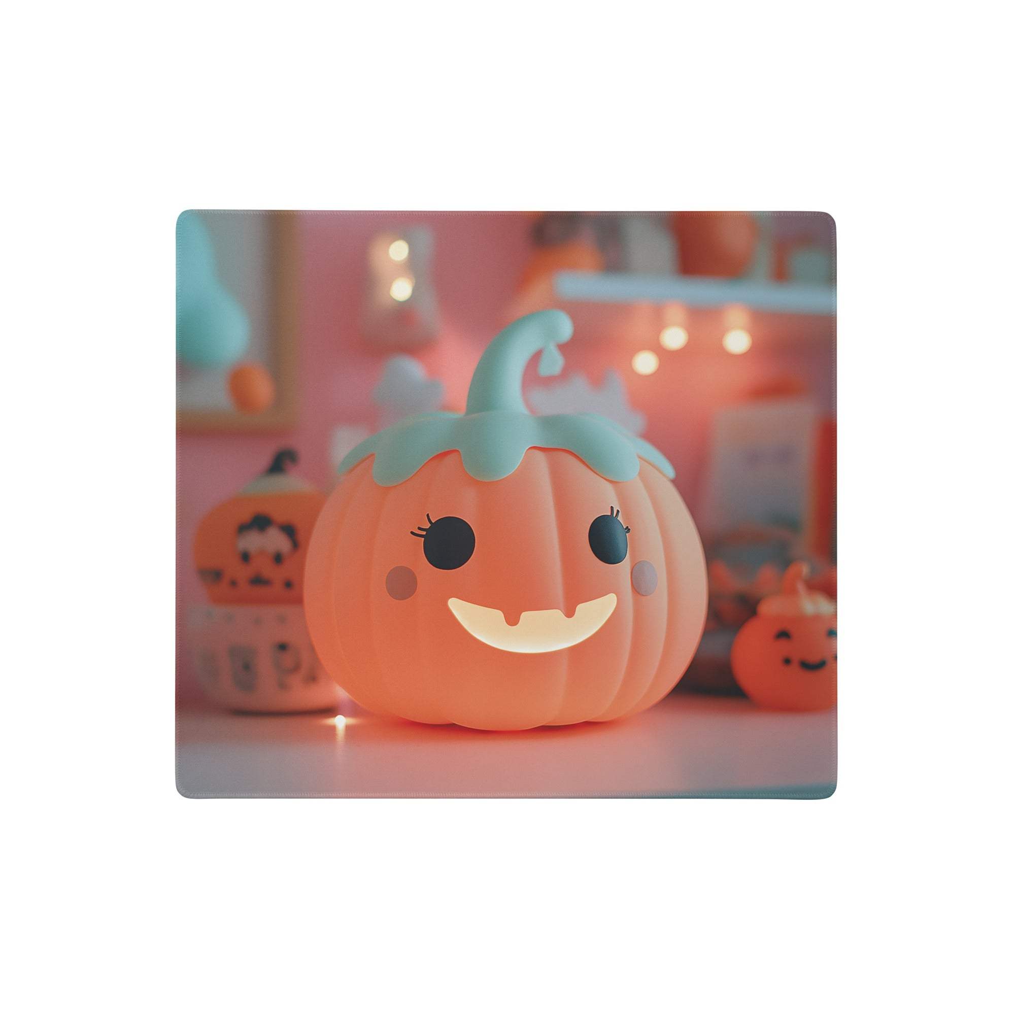 Cute orange pumpkin-shaped led night light with teal stem and smiling face for whimsical halloween desk decor