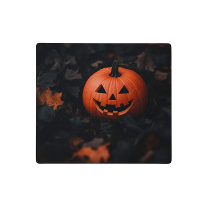 Orange carved Halloween pumpkin moody mouse pad with glossy surface black stem for spooky gaming desk decor