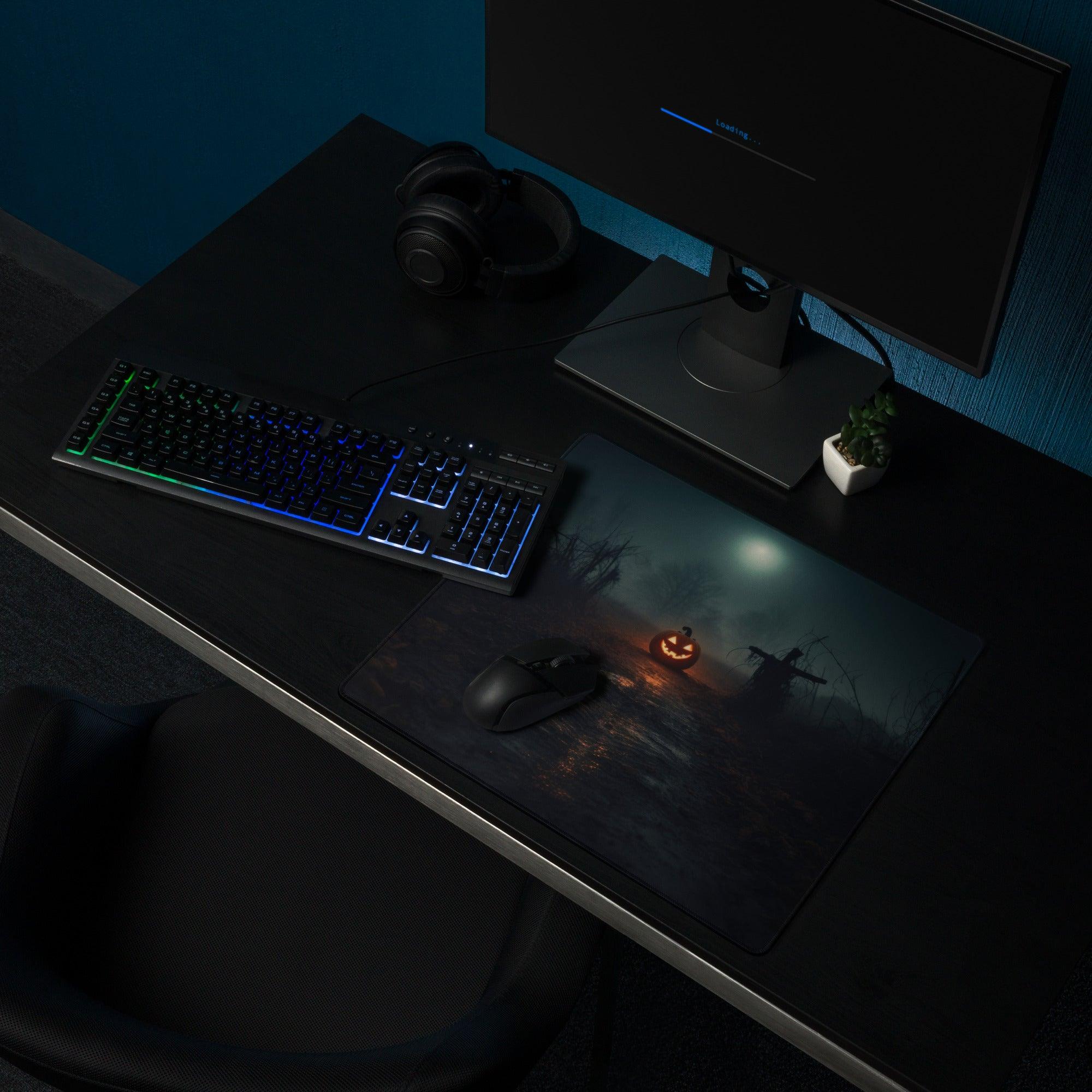Atmospheric Halloween jack-o-lantern scarecrow gaming mouse pad
