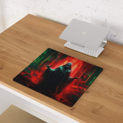 Dark gothic neon red green gaming mousepad with ghostly figure