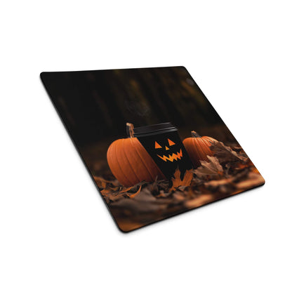 Halloween moody autumn gaming mousepad with jack-o-lantern coffee cup