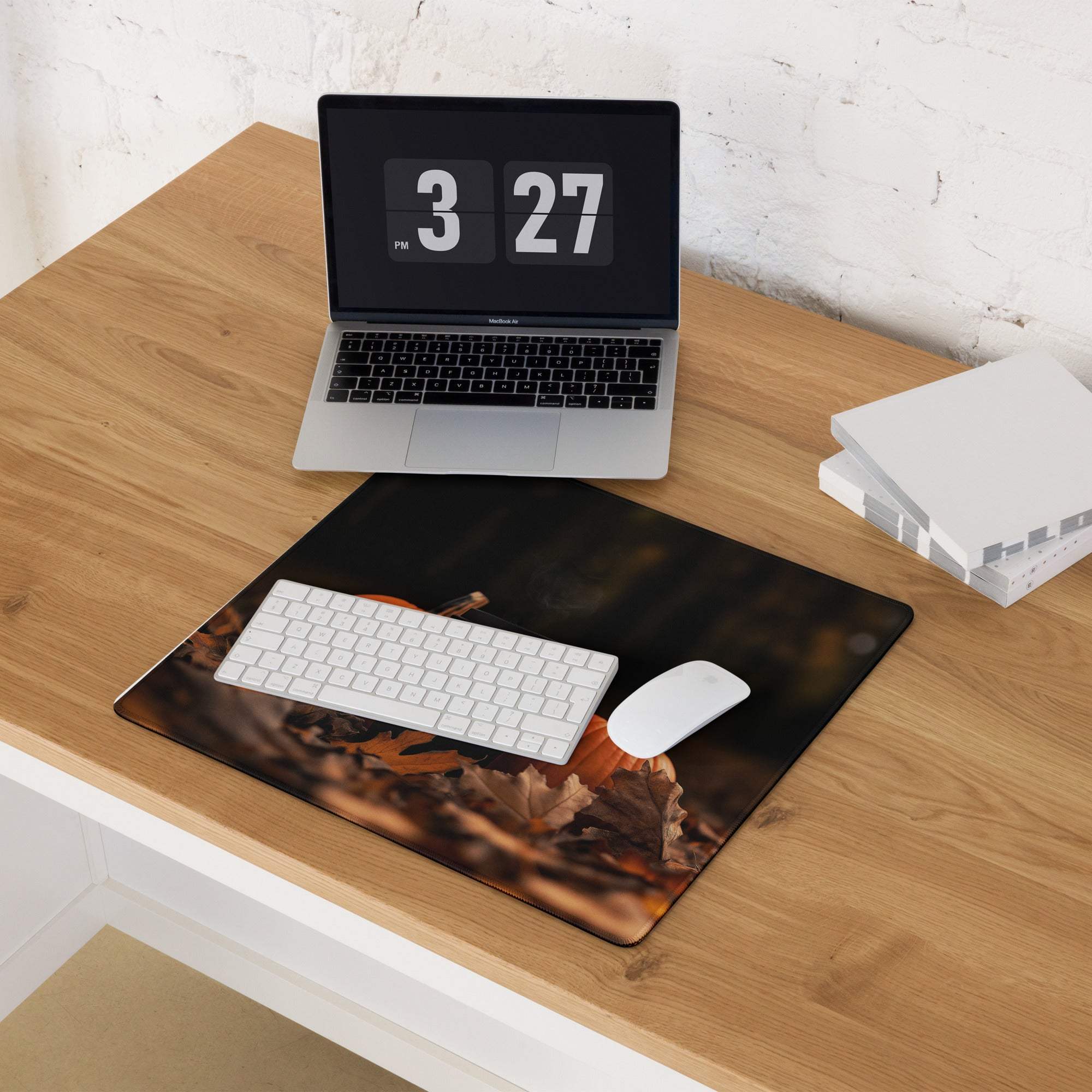 Large Moody Autumn Halloween gaming mouse pad with pumpkins and leaves