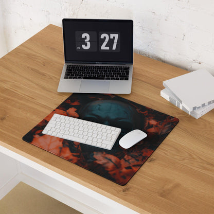 Gothic skull among autumn leaves black red gaming mouse pad glossy finish