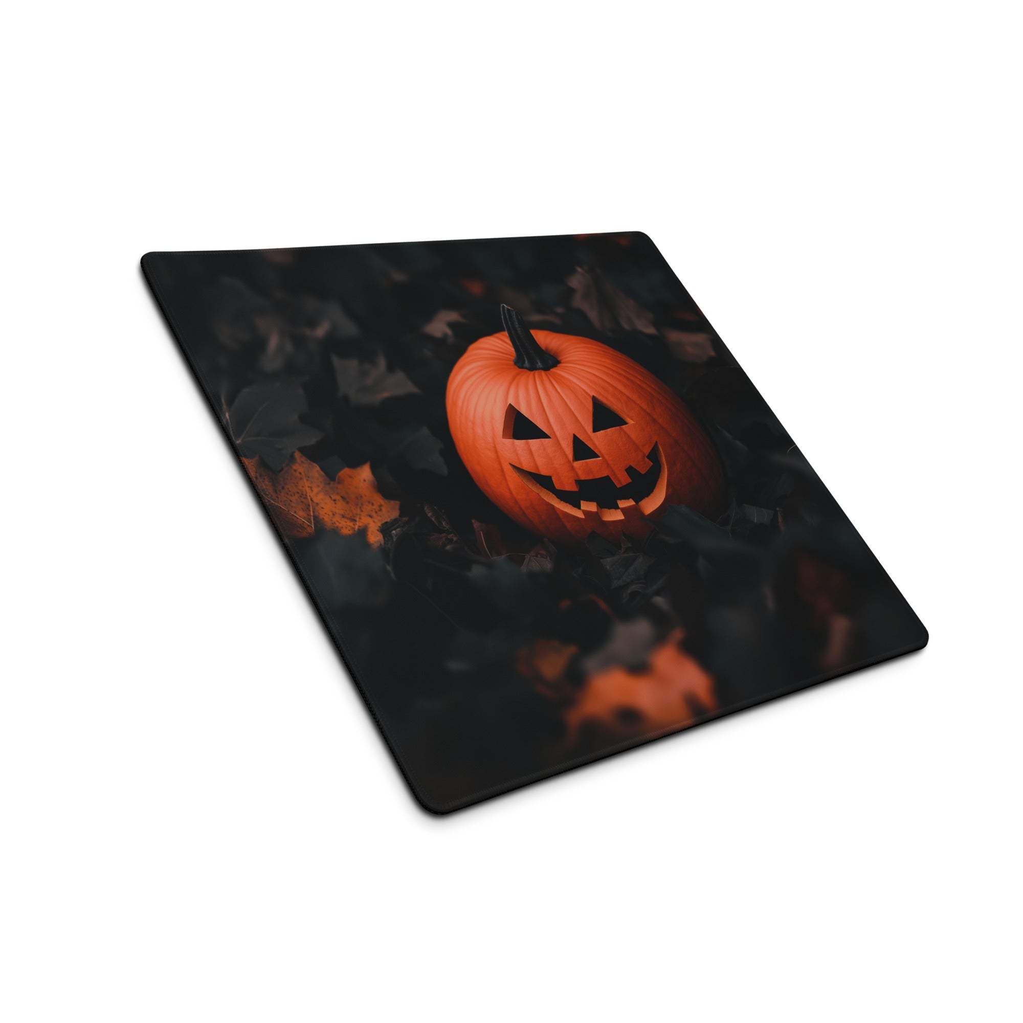 Orange jack-o-lantern pumpkin on black Halloween gaming mouse pad