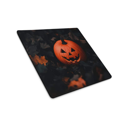 Orange jack-o-lantern pumpkin on black Halloween gaming mouse pad