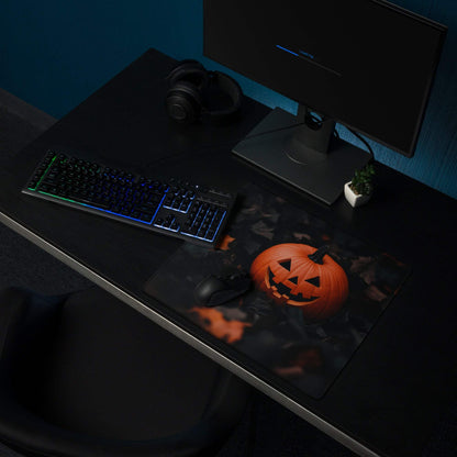 Halloween pumpkin moody dark large gaming mouse pad with orange jack-o-lantern