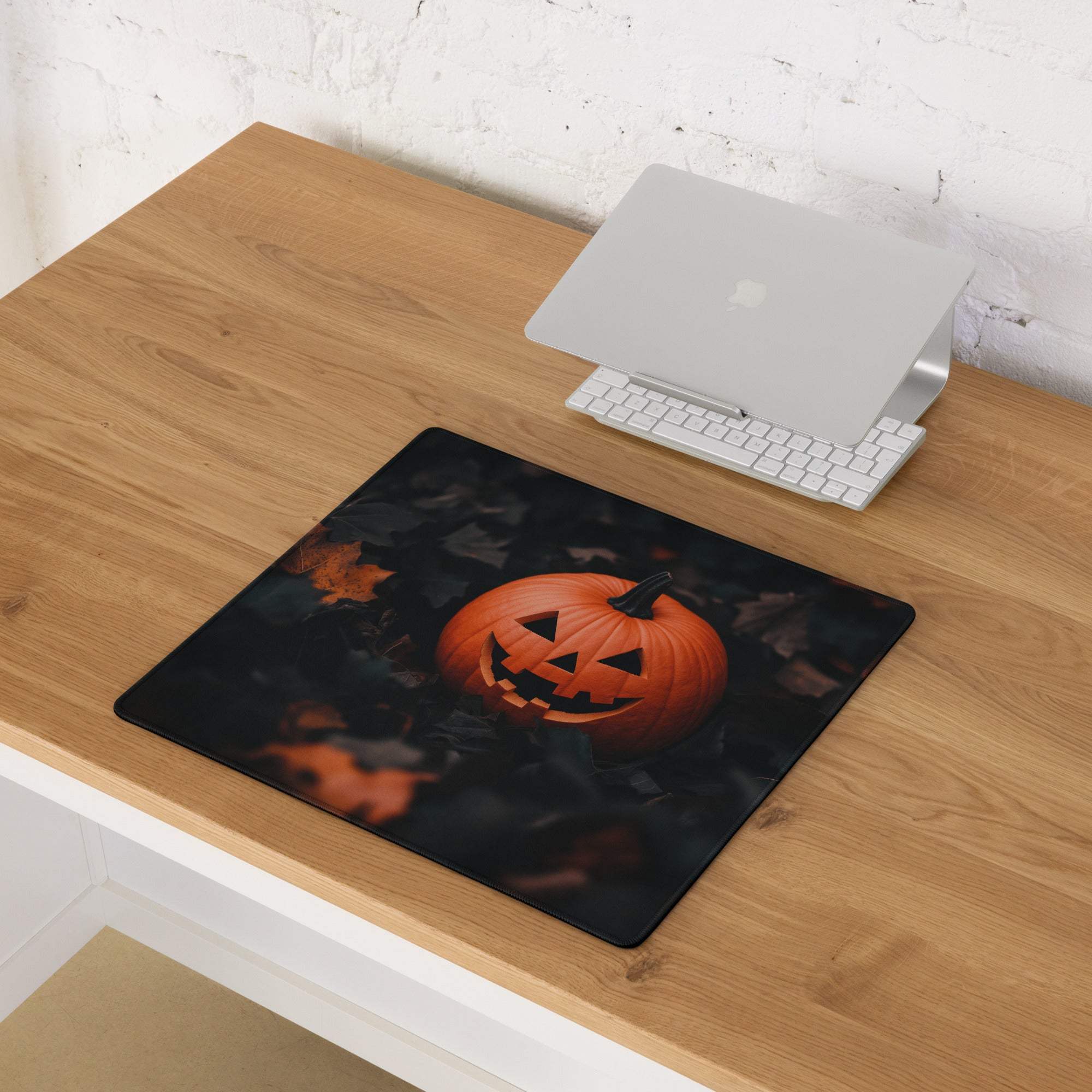 Halloween pumpkin moody dark large gaming mouse pad with orange jack-o-lantern