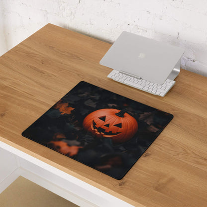 Halloween pumpkin moody dark large gaming mouse pad with orange jack-o-lantern