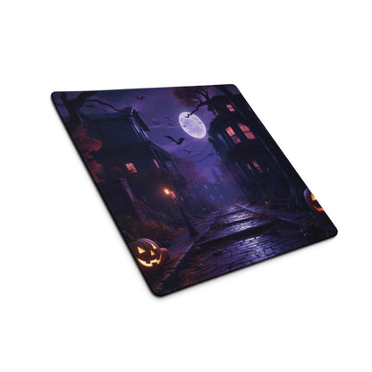 Halloween moonlit night gaming mouse pad with jack-o-lanterns and bats