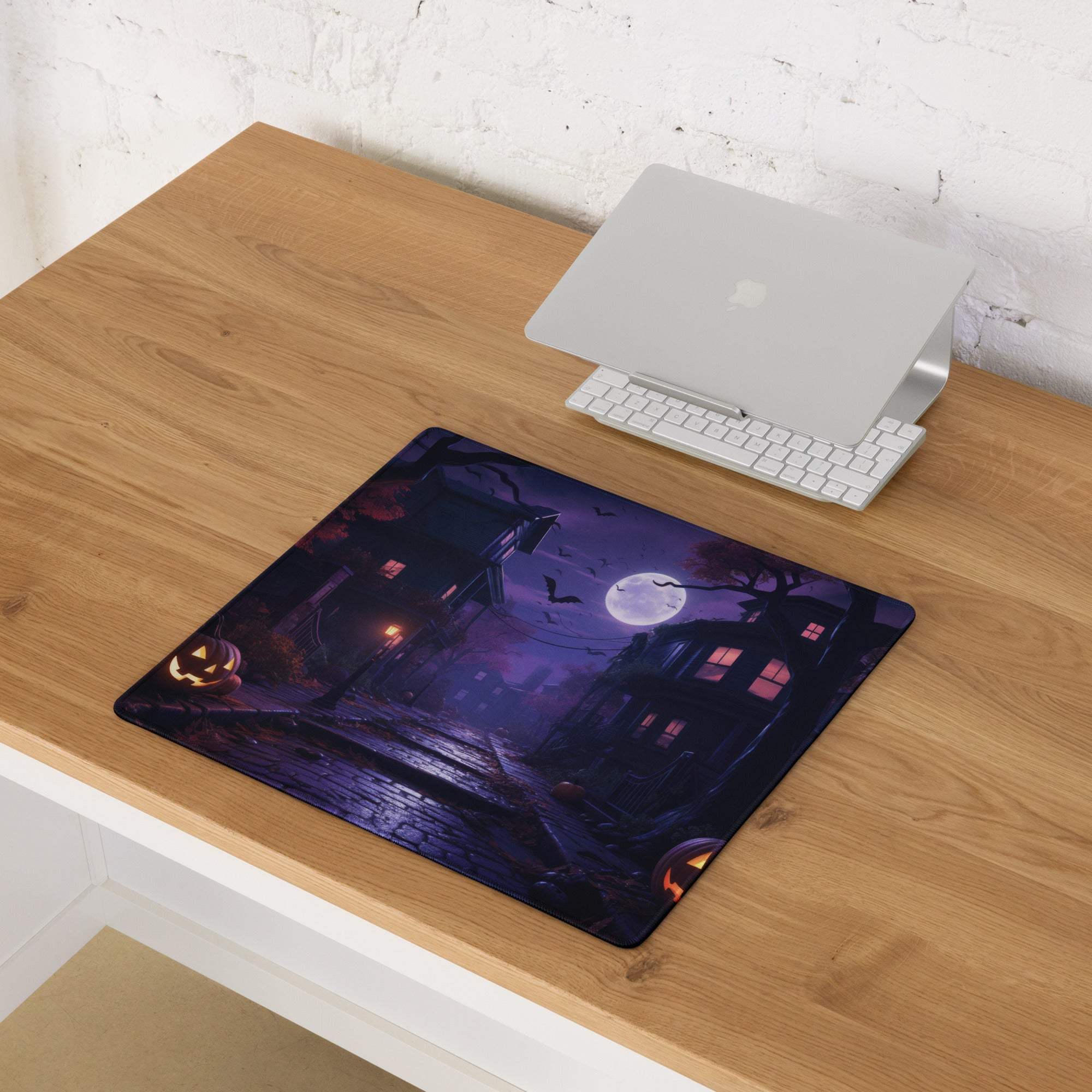Halloween moonlit night gaming mouse pad with jack-o-lanterns