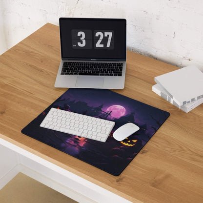 Black Halloween mousepad with purple moon jack-o-lantern design