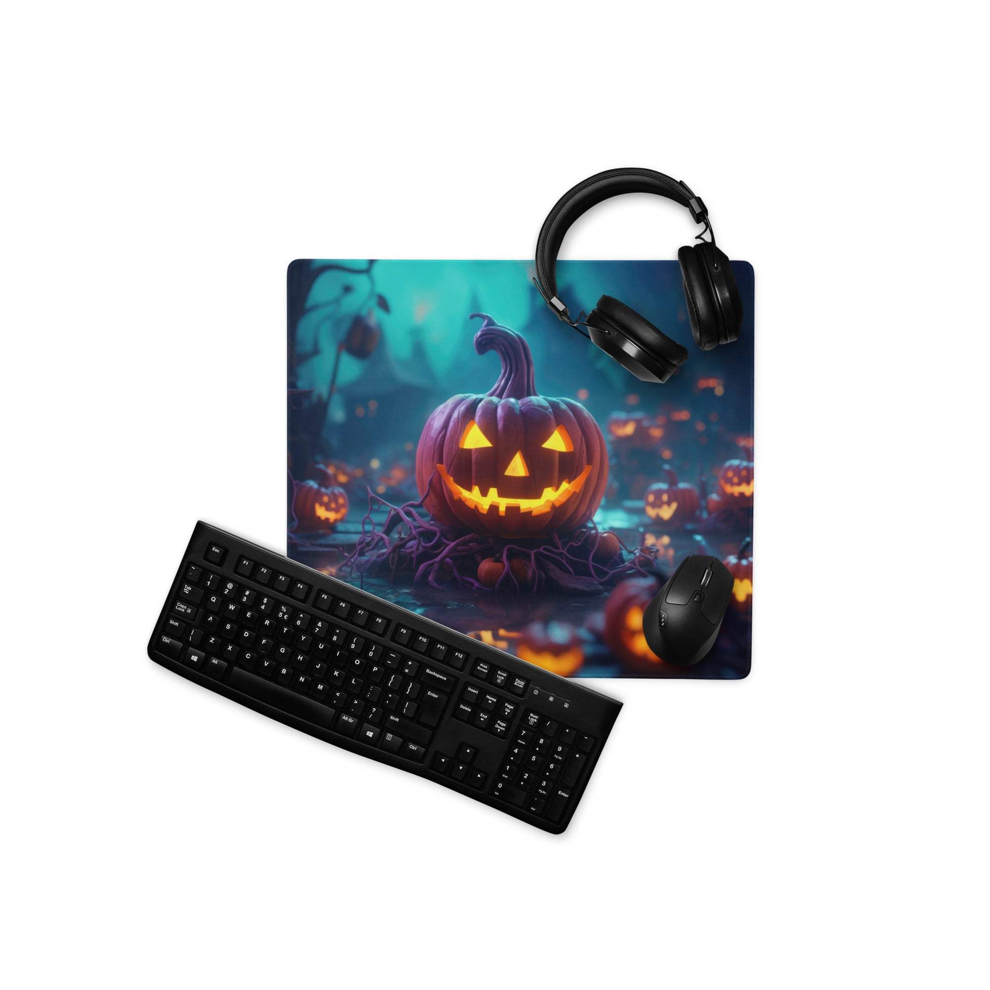 Halloween pumpkin glow large gaming mouse pad with jack-o-lantern