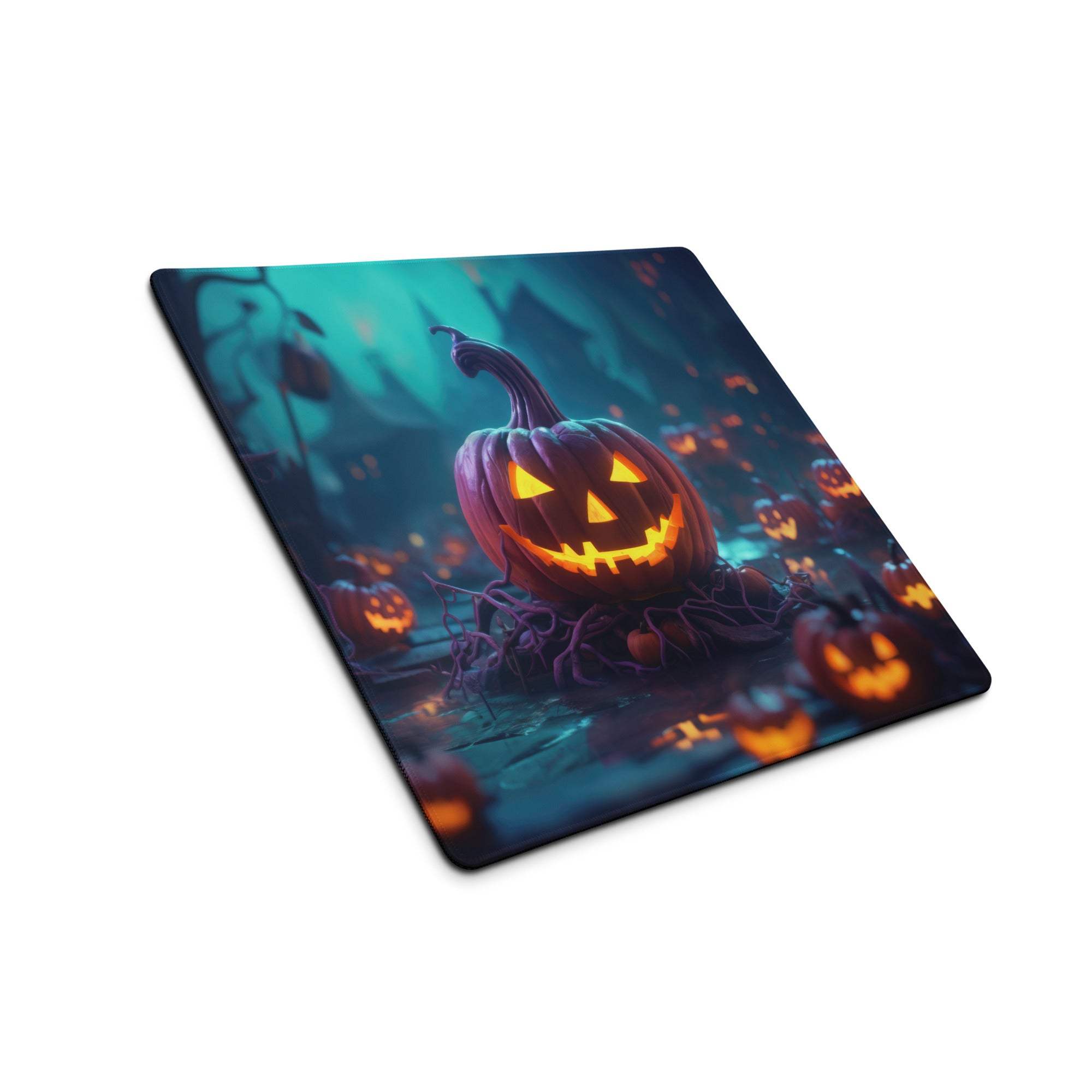 Halloween pumpkin glow gaming mouse pad with jack-o-lantern design
