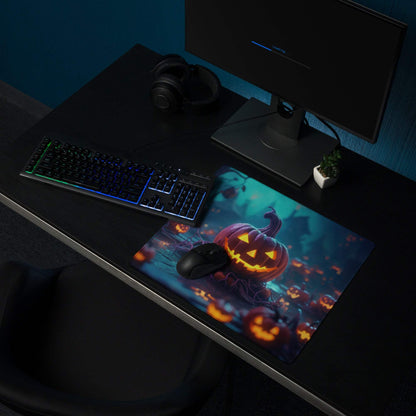 Halloween pumpkin glow large gaming mouse pad with non-slip backing