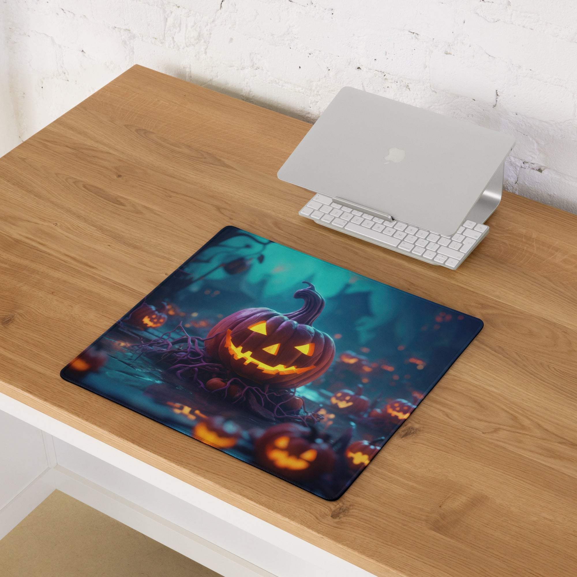 Halloween pumpkin glow gaming mouse pad with jack-o-lantern design