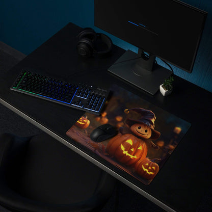 Halloween witch and glowing jack-o-lantern gaming mouse pad