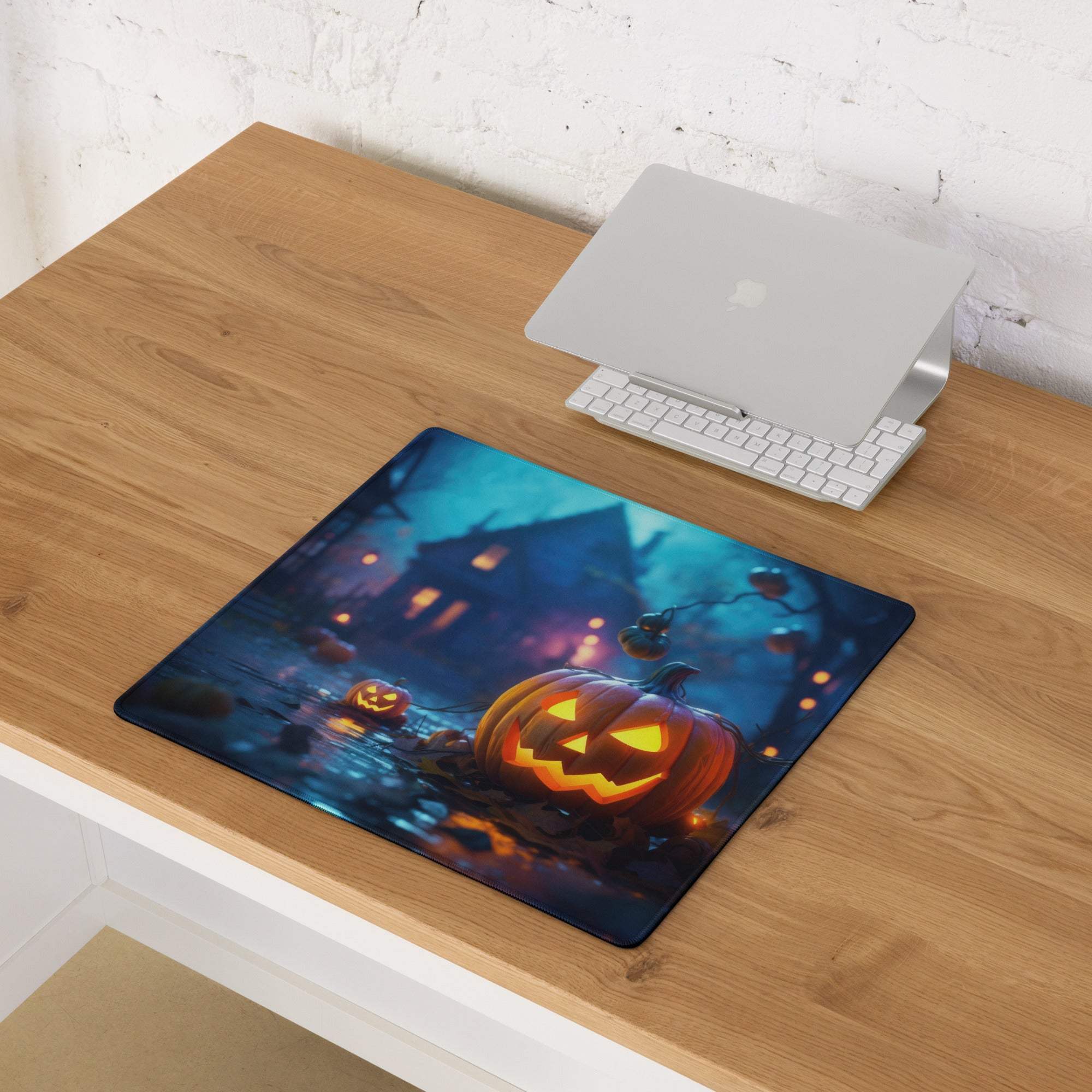 Halloween pumpkin orange glow night scene large gaming mouse pad