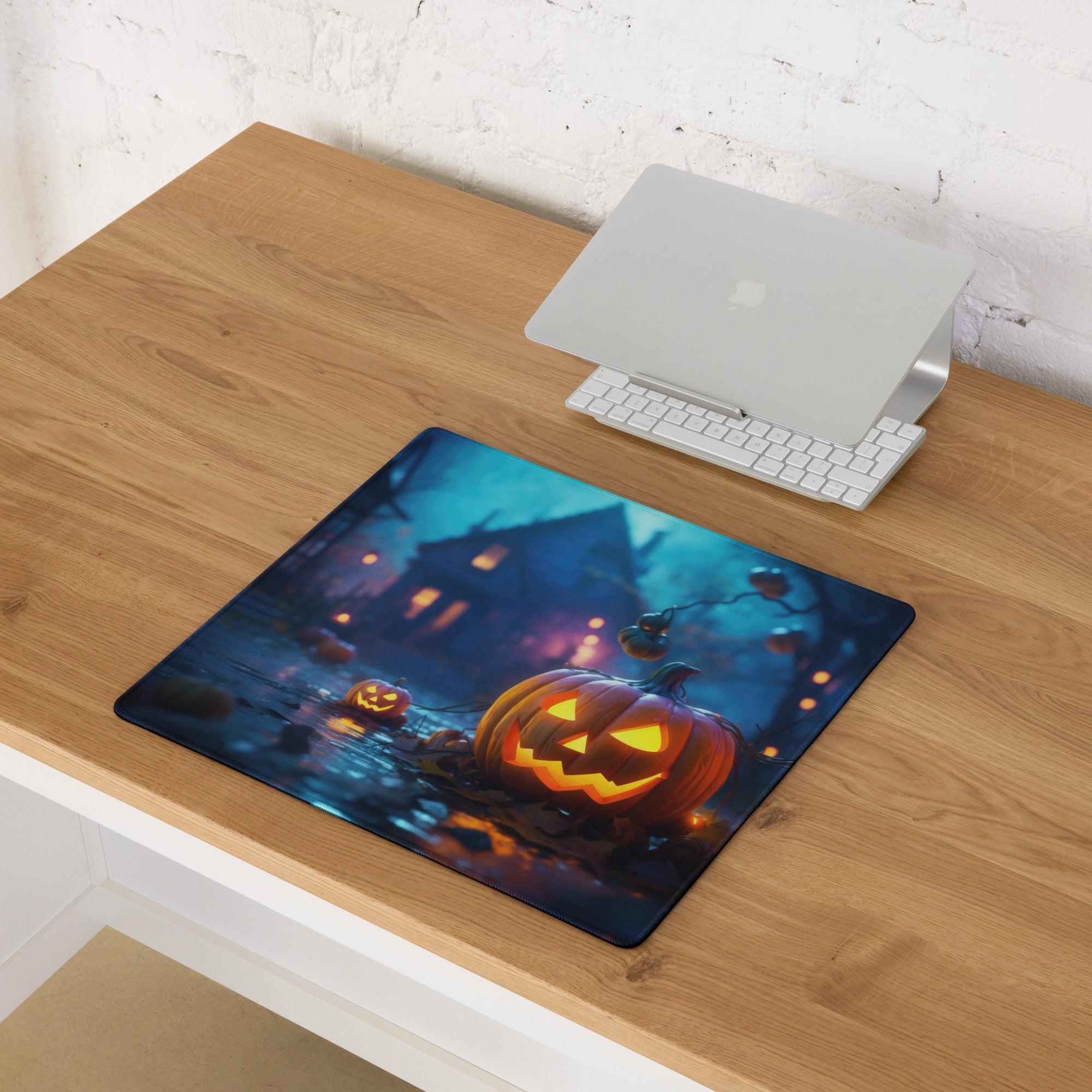 Halloween pumpkin orange glow night scene large gaming mouse pad