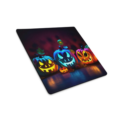 Halloween pumpkin glow gaming mouse pad with jack-o-lanterns