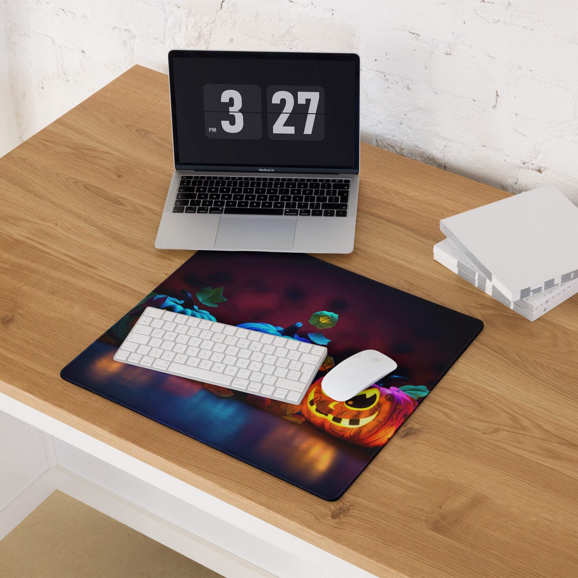 Halloween pumpkin glow gaming mouse pad with jack-o-lantern design