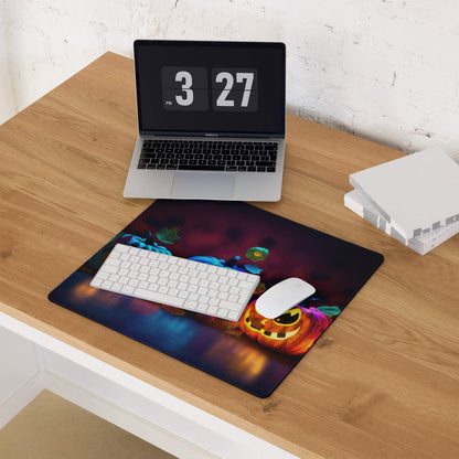 Halloween pumpkin glow gaming mouse pad with jack-o-lantern design