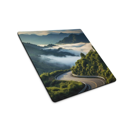 Nature inspired scenic mountain road gaming mouse pad with serene green valleys