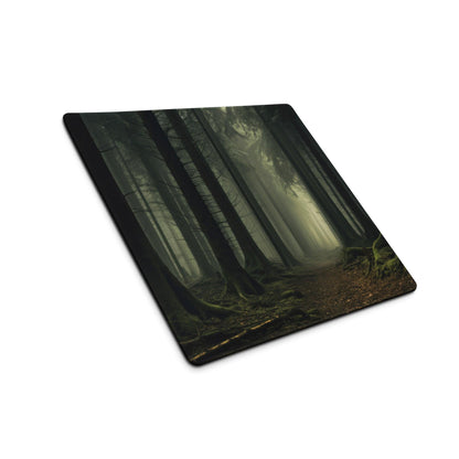Mystic Forest large gaming mouse pad with dark misty trees design