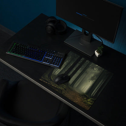 Mystic Forest large gaming mouse pad with dark trees glossy finish