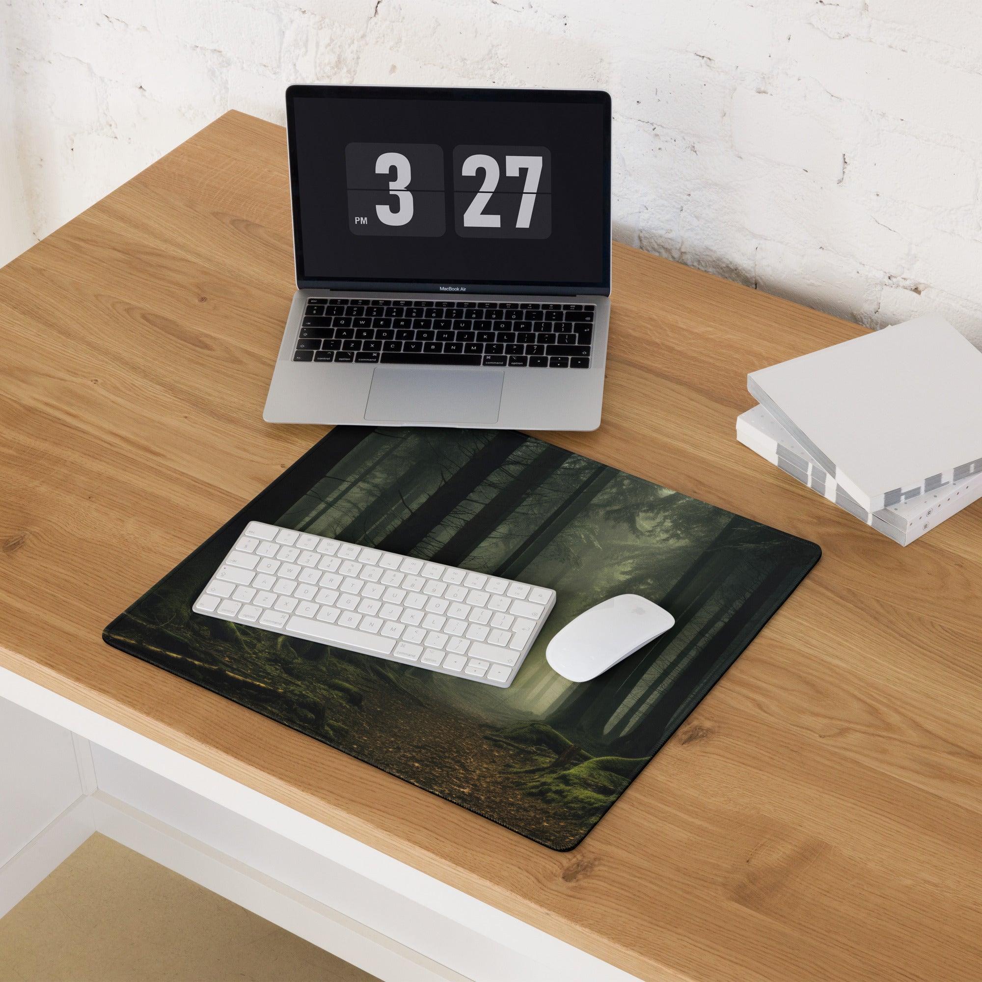 Mystic Forest large gaming mouse pad with dark glossy forest design