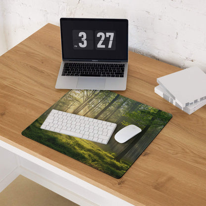 Forest Sunlight gaming mouse pad with vibrant green woodland scene and non-slip base