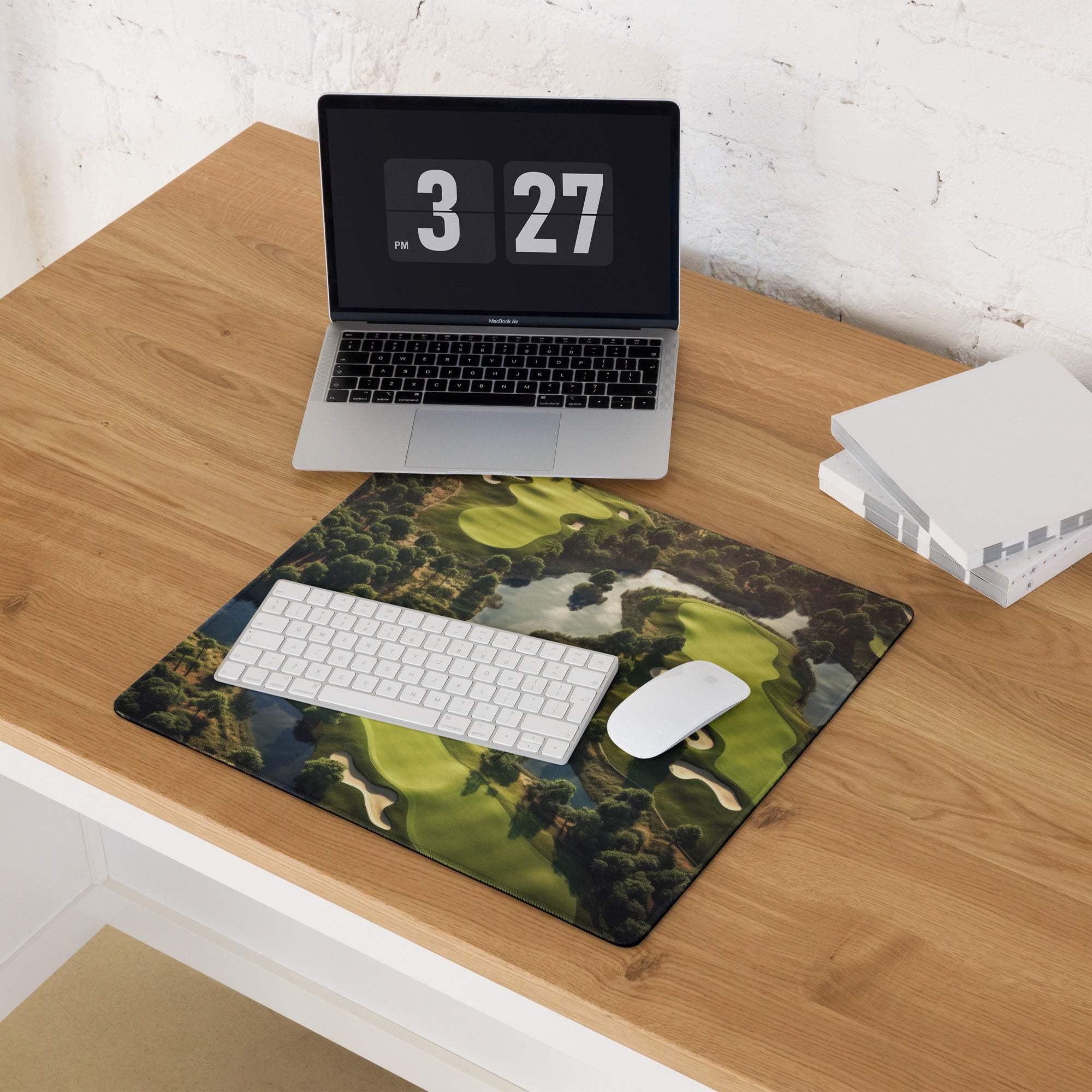 Nature inspired golf course aerial view gaming mouse pad with non-slip base