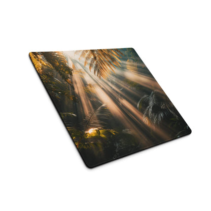 Large immersive jungle sunrise gaming mouse pad with non-slip edge stitching