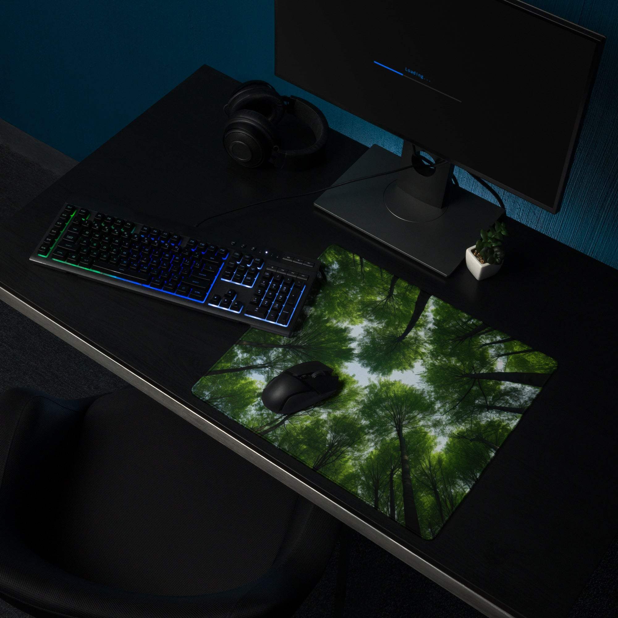 Green forest canopy gaming mouse pad large non-slip with stitched edges