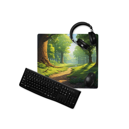 Black matte finish keyboard on Verdant Forest gaming mouse pad