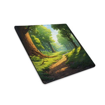 Large Verdant Forest gaming mouse pad with non-slip surface and edge stitching