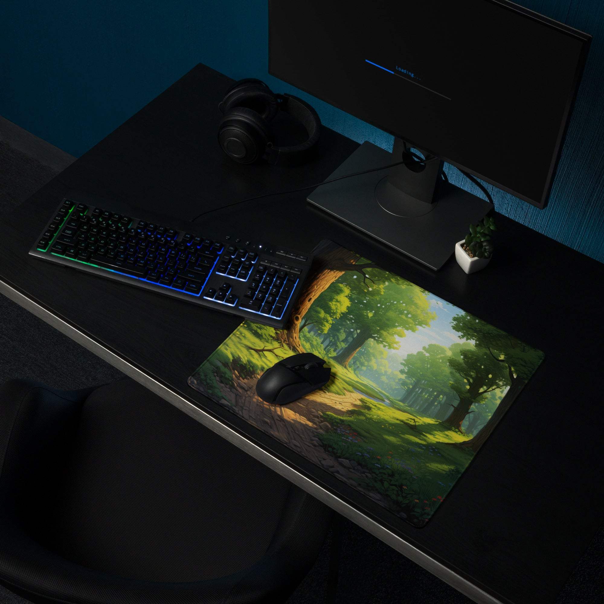 Verdant Forest gaming mouse pad with lush sunlit trees and non-slip surface