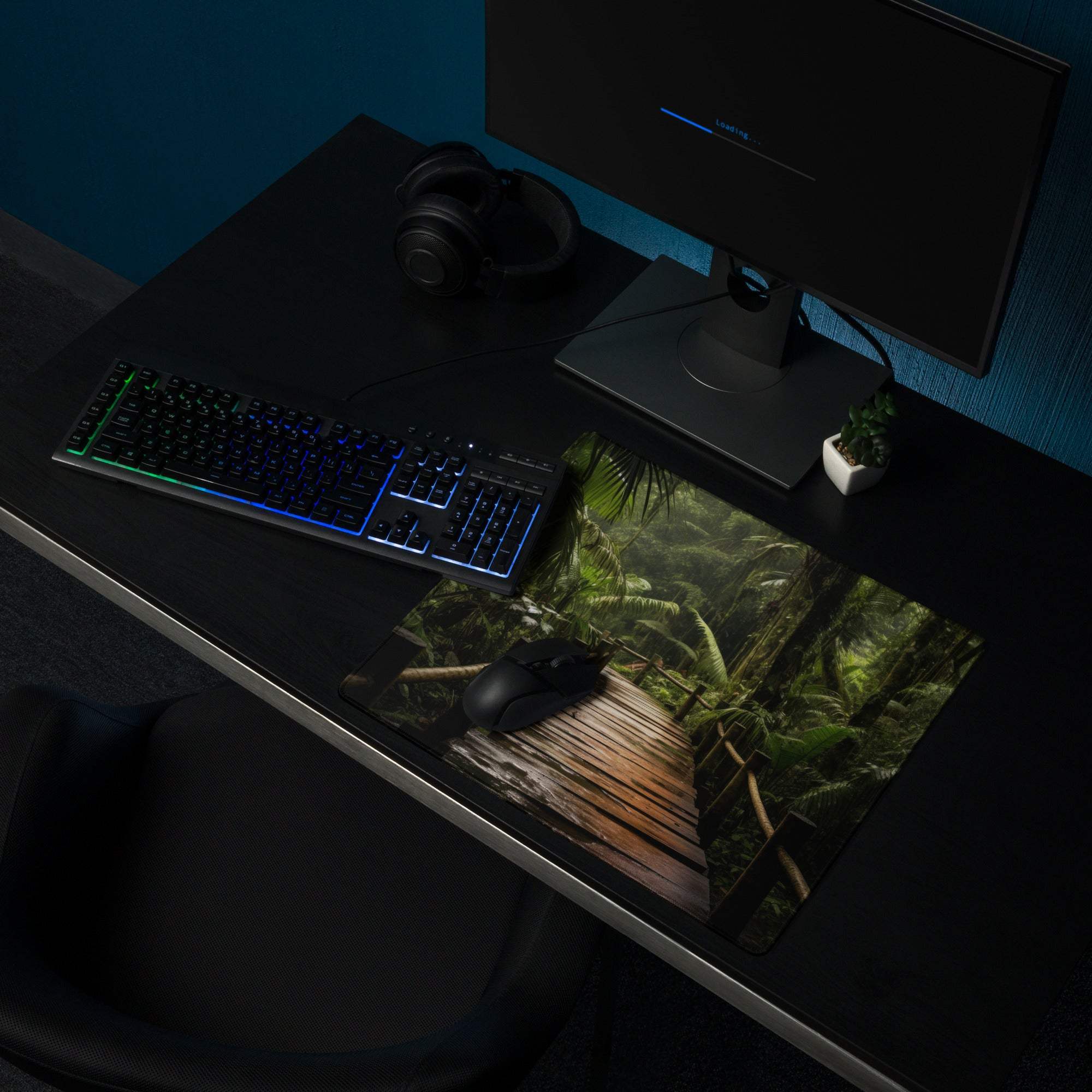 Jungle forest path gaming mouse pad with lush green foliage and non-slip base