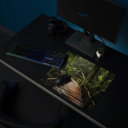 Jungle forest path gaming mouse pad with lush green foliage and non-slip base