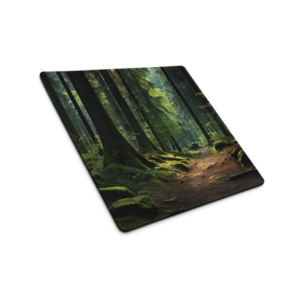 Nature Inspired Forest Path Gaming Mouse Pad with mossy trees and dirt path
