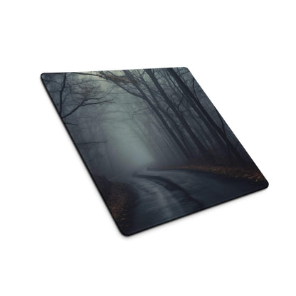 Mist-covered forest path on dark gaming mouse pad with non-slip base