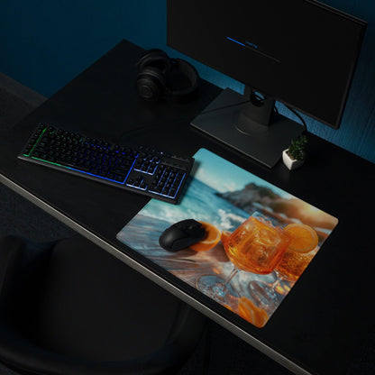 Premium Ocean View gaming mouse pad with vibrant tropical cocktail beach scene
