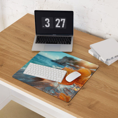 Premium Ocean View gaming mouse pad with vibrant beach, waves, cliffs, cocktails