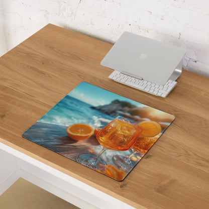 Premium Ocean View gaming mouse pad with vibrant beach cocktails and citrus slices