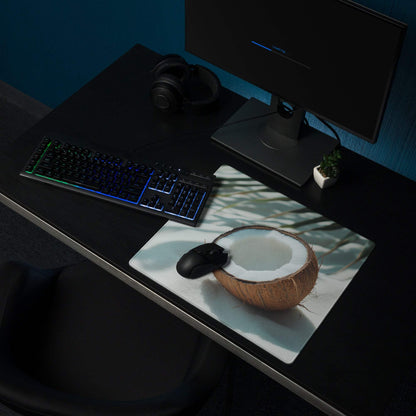 Tropical Coconut Beach large gaming mouse pad with halved coconut print