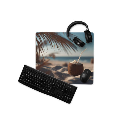 Black keyboard on Coastal Sunset Beach Vibe gaming mouse pad