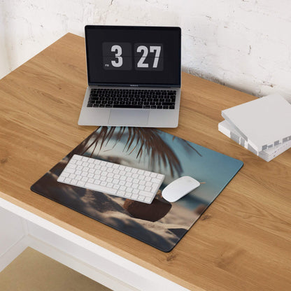 Large Coastal Sunset Beach Vibe gaming mouse pad with tropical scene