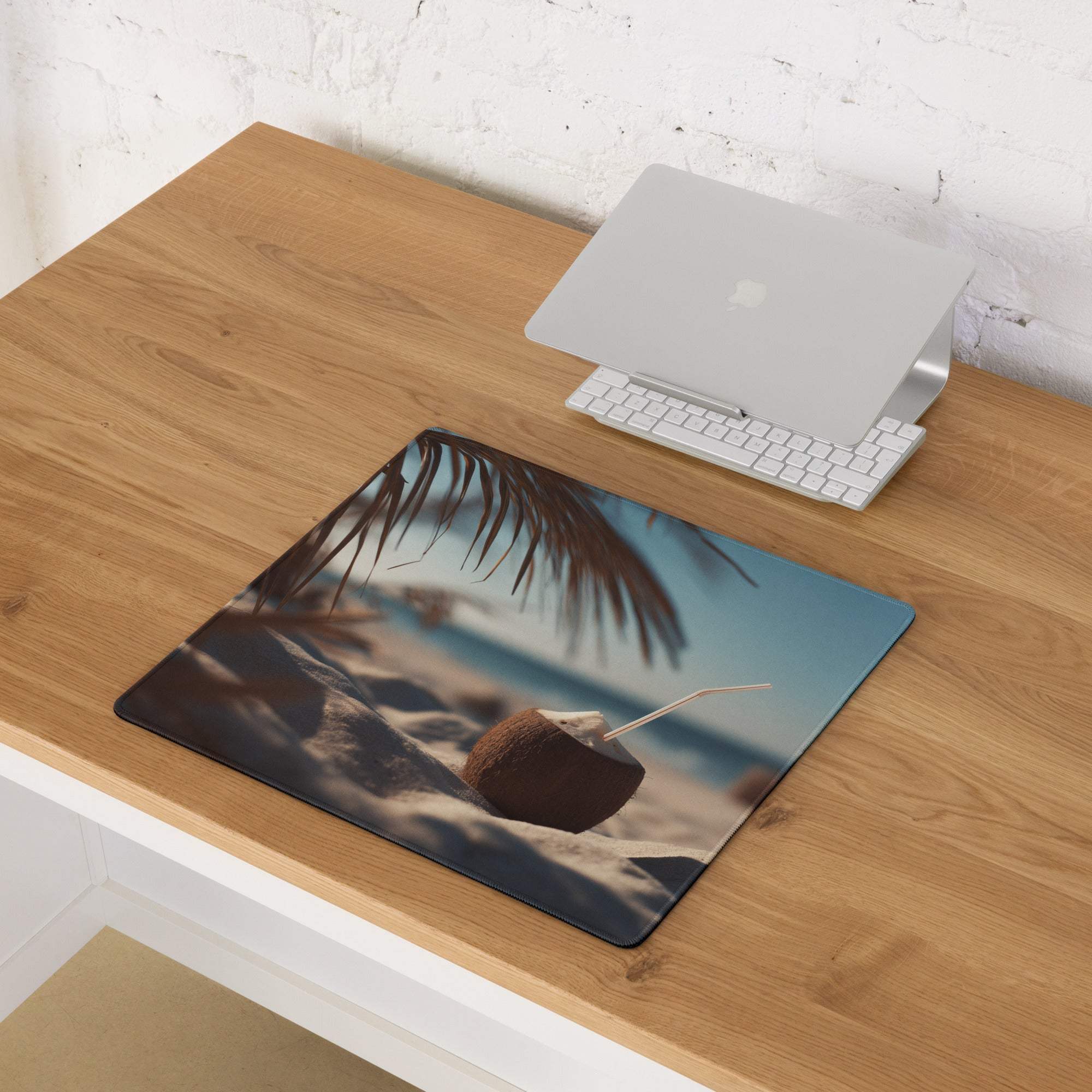 Large Coastal Sunset Beach Vibe gaming mouse pad with tropical scene